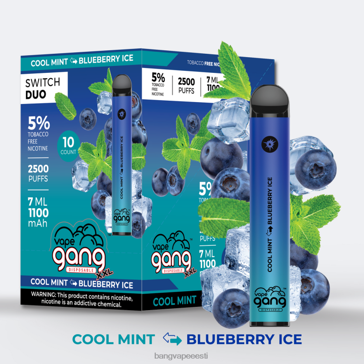 Vape Gang Switch Duo 2 maitset (karbis 10 tk) banaanijää - maasikabanaan 60J8J40 Bang Box Vape Flavors