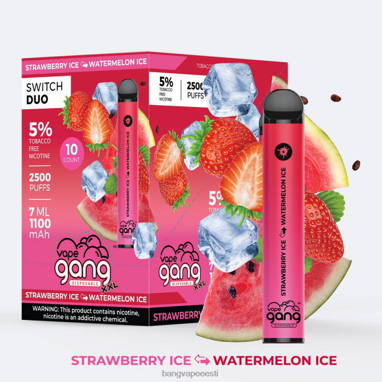 Vape Gang Switch Duo 2 maitset (karbis 10 tk) banaanijää - maasikabanaan 60J8J40 Bang Box Vape Flavors