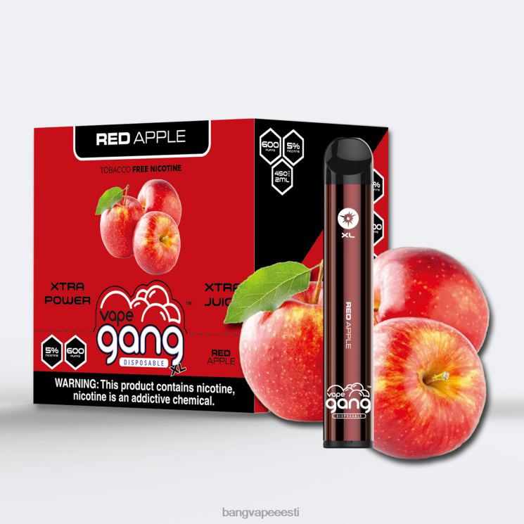 Vape Gang XL ühekordselt kasutatavad vapid 600 pahvi (karbis 10 tk) punane õun 60J8J73 Bang Vape Eesti