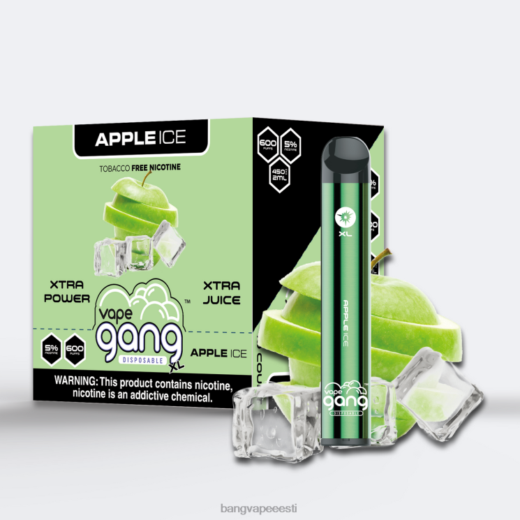 Vape Gang XL ühekordselt kasutatavad vapid 600 pahvi (karbis 10 tk) õunajää 60J8J67 Vape Gang Disposables